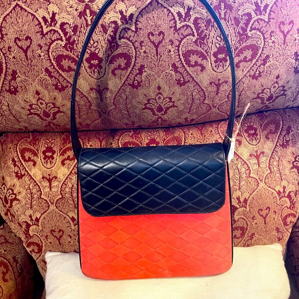 Orange/black leather shoulder bag